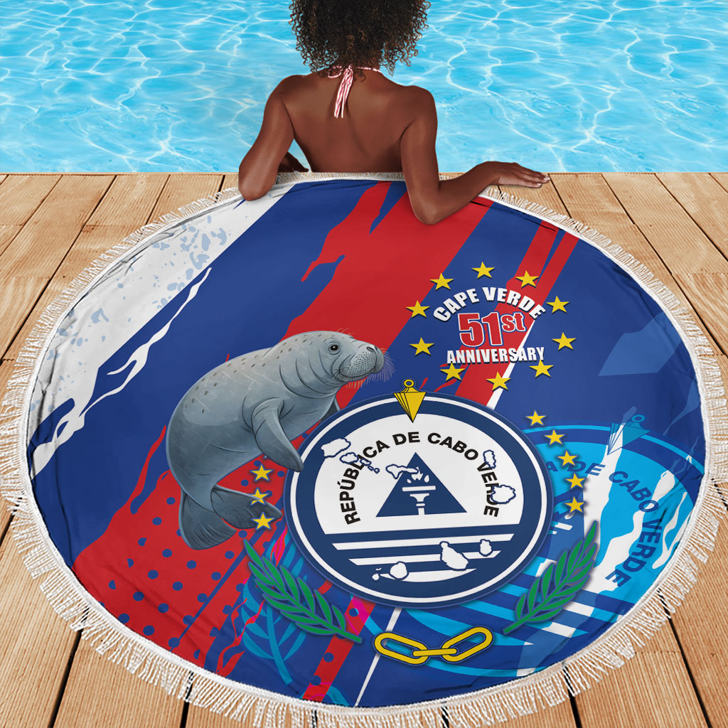 Cape Verde Independence Day Beach Blanket 51st Anniversary Manatee Coat Of Arms