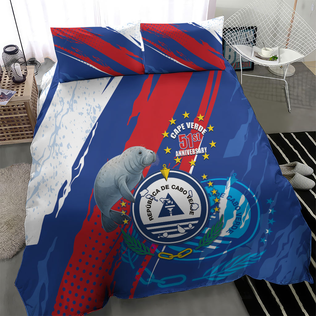 Cape Verde Independence Day Bedding Set 51st Anniversary Manatee Coat Of Arms