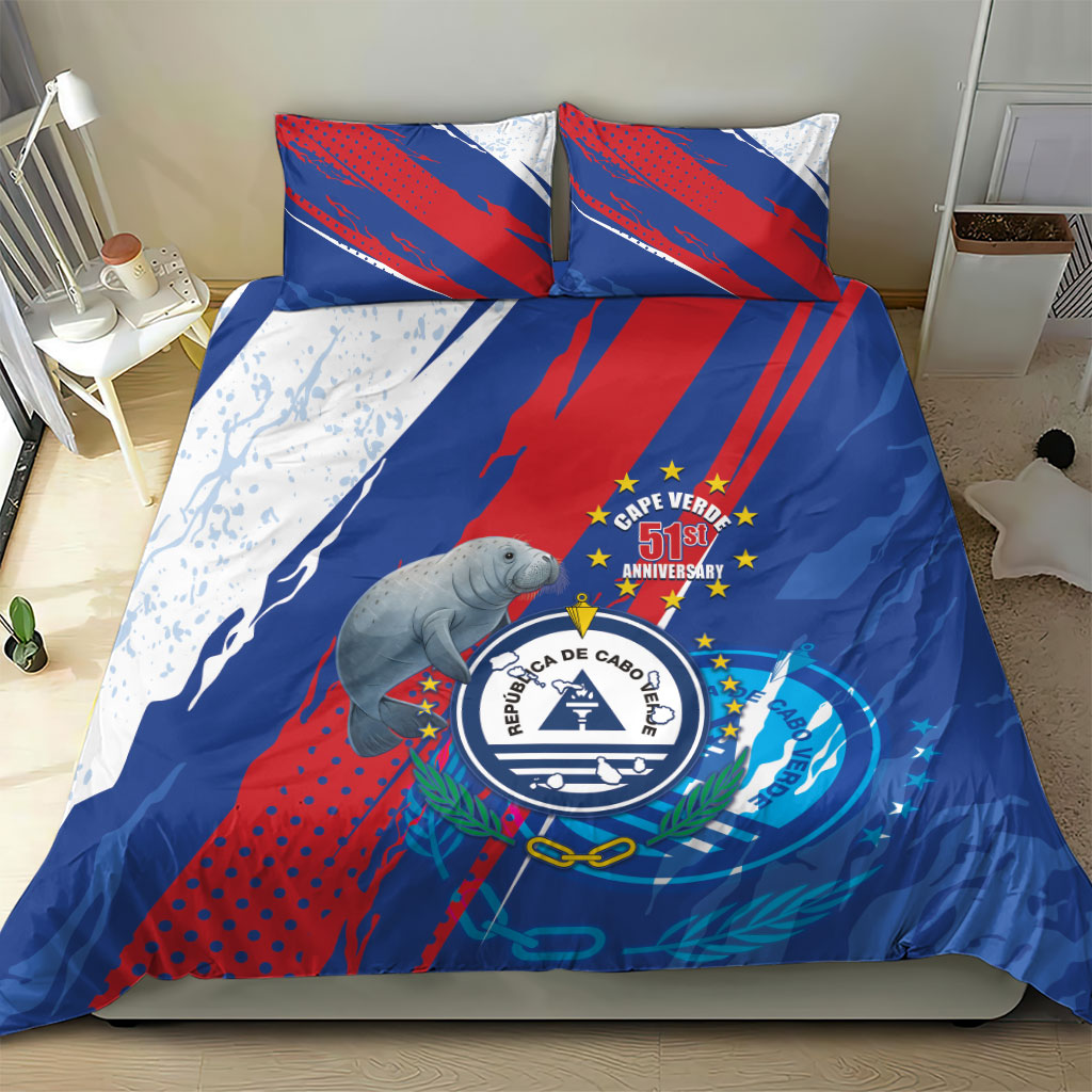 Cape Verde Independence Day Bedding Set 51st Anniversary Manatee Coat Of Arms