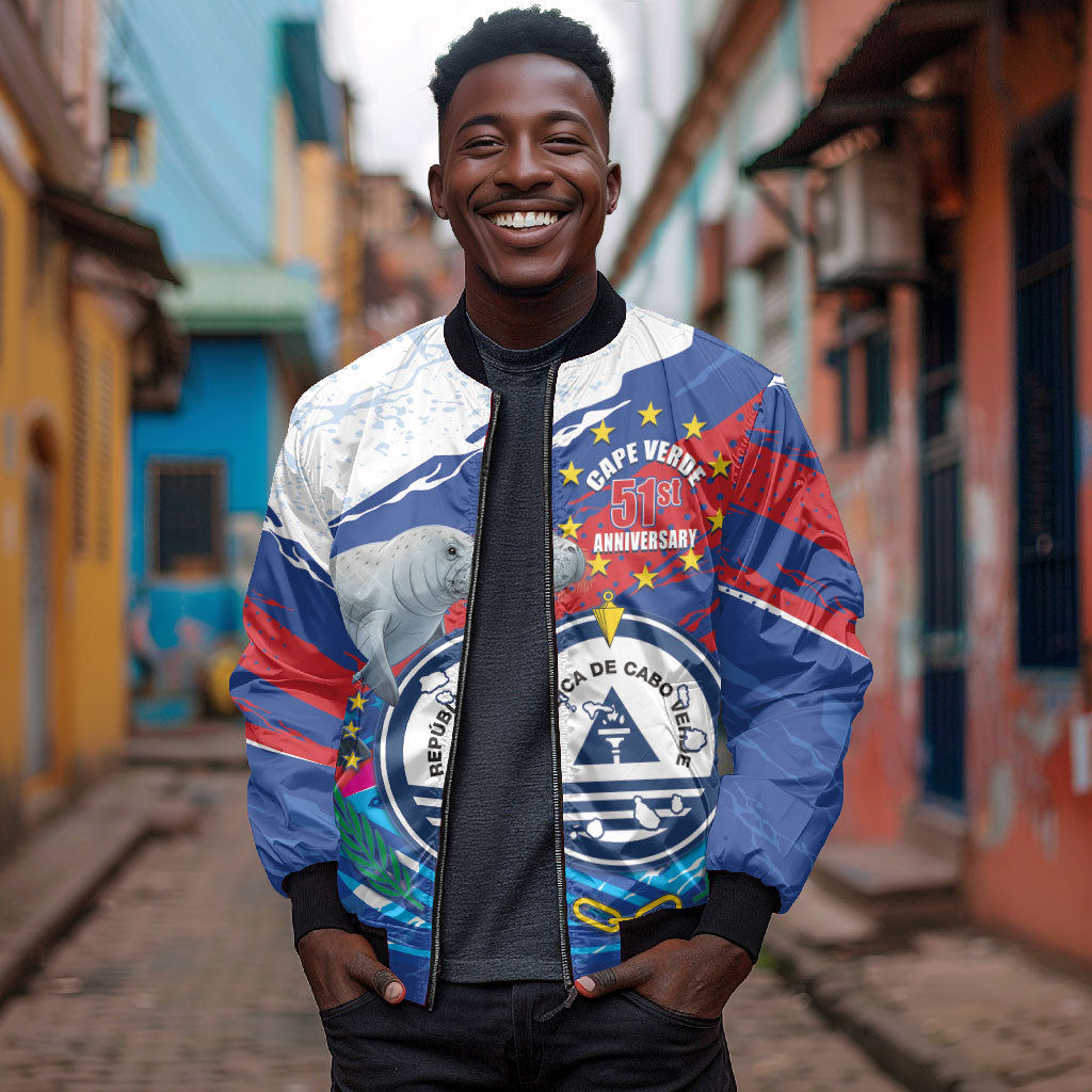 Personalized Cape Verde Independence Day Bomber Jacket 51st Anniversary Manatee Coat Of Arms
