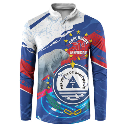 Personalized Cape Verde Independence Day Button Sweatshirt 51st Anniversary Manatee Coat Of Arms