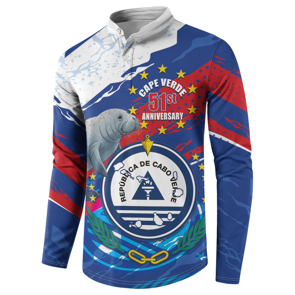 Personalized Cape Verde Independence Day Button Sweatshirt 51st Anniversary Manatee Coat Of Arms