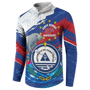 Personalized Cape Verde Independence Day Button Sweatshirt 51st Anniversary Manatee Coat Of Arms