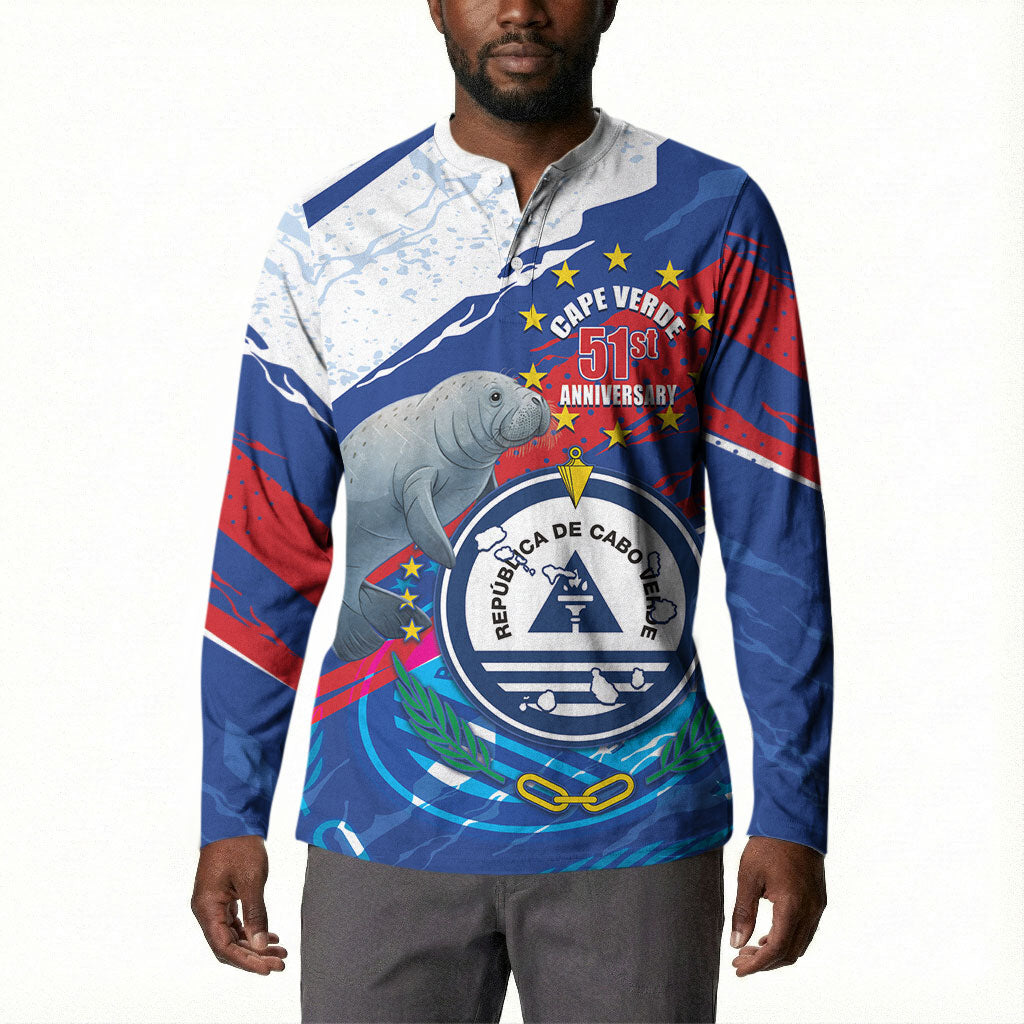 Personalized Cape Verde Independence Day Button Sweatshirt 51st Anniversary Manatee Coat Of Arms