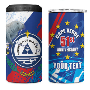 Personalized Cape Verde Independence Day 4 in 1 Can Cooler Tumbler 51st Anniversary Manatee Coat Of Arms