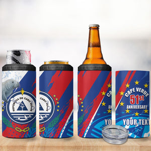 Personalized Cape Verde Independence Day 4 in 1 Can Cooler Tumbler 51st Anniversary Manatee Coat Of Arms