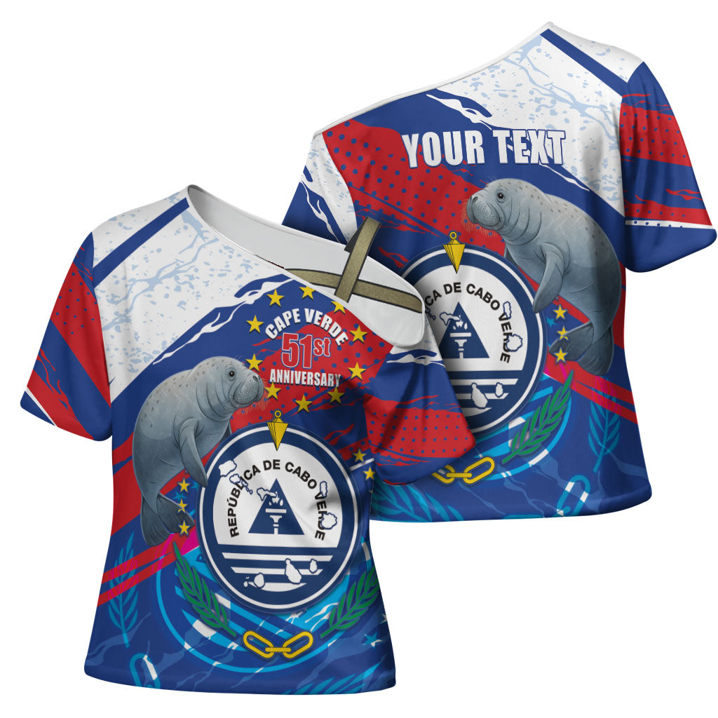 Personalized Cape Verde Independence Day Cross Shoulder Shirt 51st Anniversary Manatee Coat Of Arms