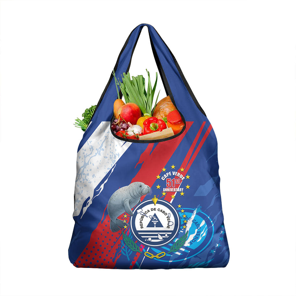 Cape Verde Independence Day Grocery Bag 51st Anniversary Manatee Coat Of Arms