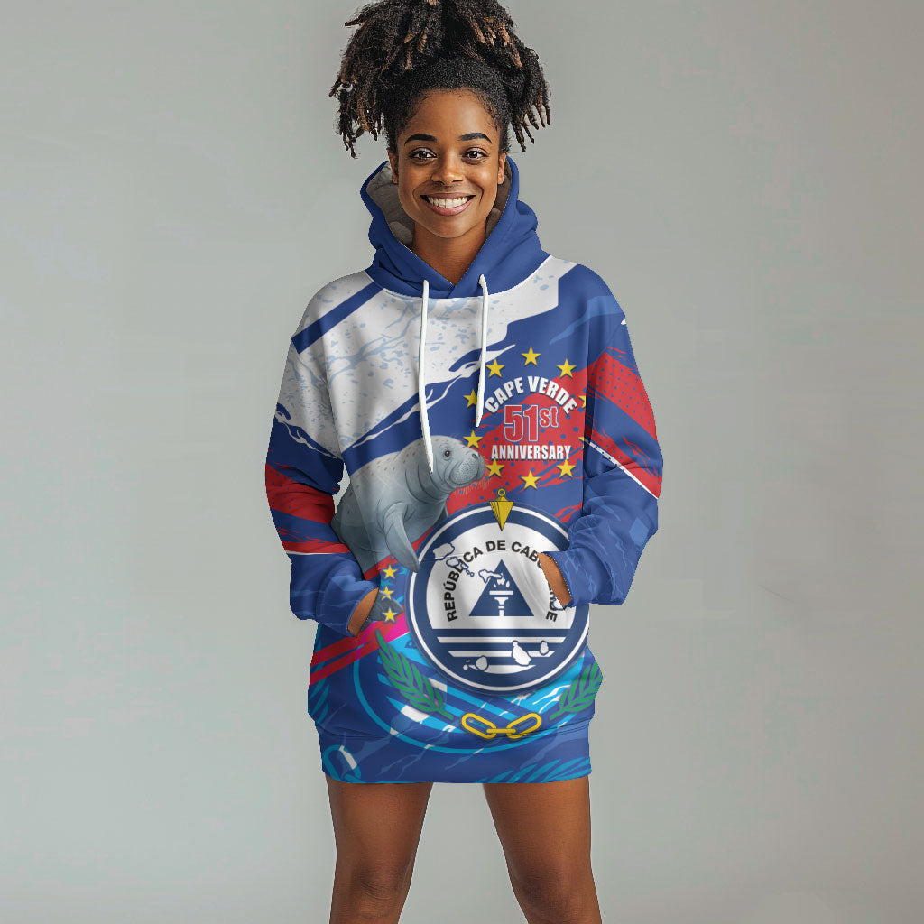 Personalized Cape Verde Independence Day Hoodie Dress 51st Anniversary Manatee Coat Of Arms