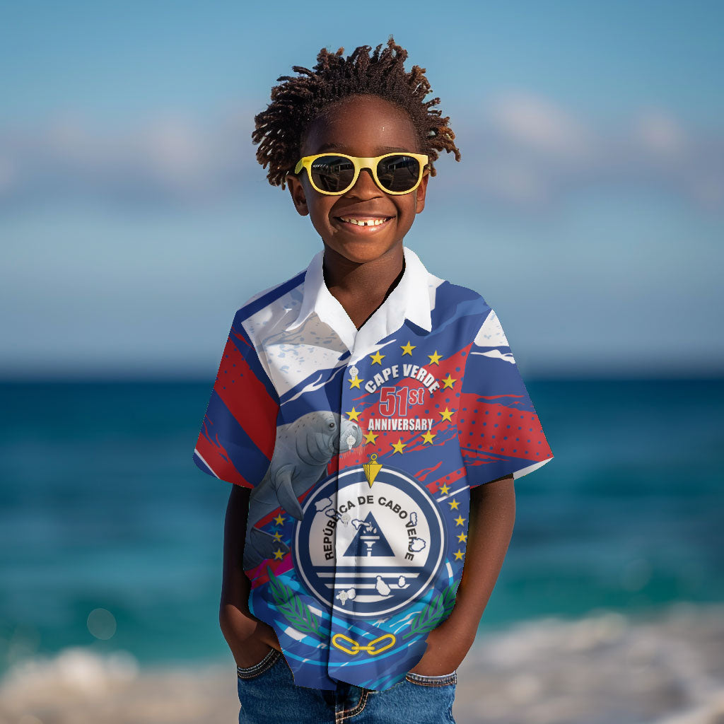 Personalized Cape Verde Independence Day Kid Hawaiian Shirt 51st Anniversary Manatee Coat Of Arms