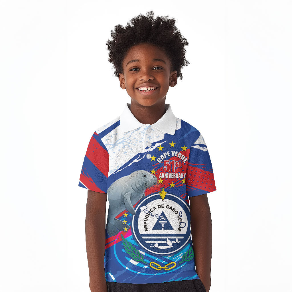Personalized Cape Verde Independence Day Kid Polo Shirt 51st Anniversary Manatee Coat Of Arms