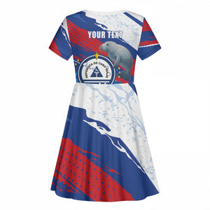Personalized Cape Verde Independence Day Kid Short Sleeve Dress 51st Anniversary Manatee Coat Of Arms