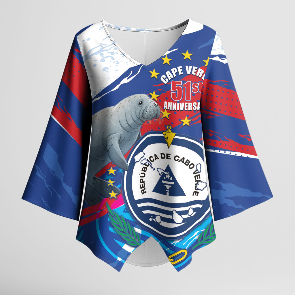 Personalized Cape Verde Independence Day Kimono Sleeve Blouse 51st Anniversary Manatee Coat Of Arms