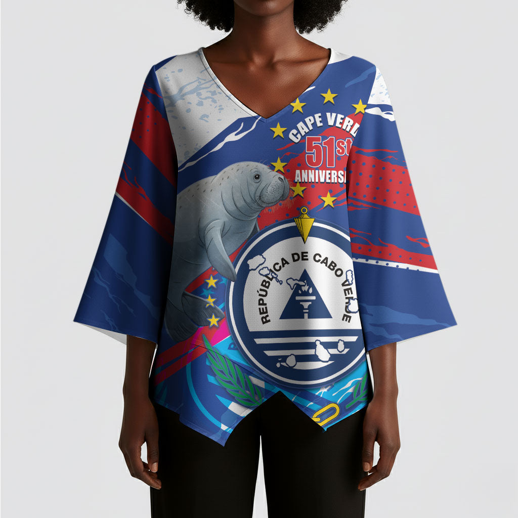 Personalized Cape Verde Independence Day Kimono Sleeve Blouse 51st Anniversary Manatee Coat Of Arms