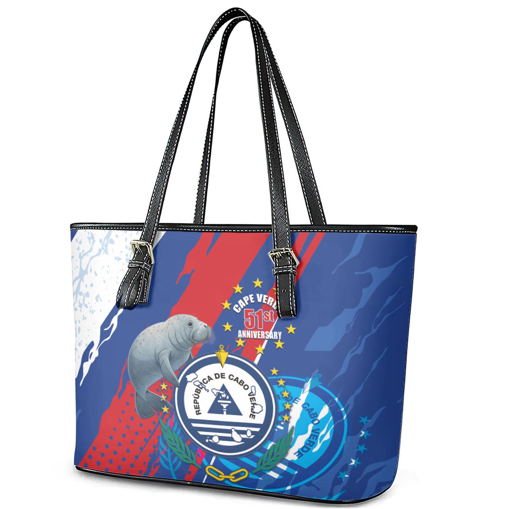 Cape Verde Independence Day Leather Tote Bag 51st Anniversary Manatee Coat Of Arms