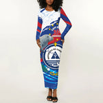 Personalized Cape Verde Independence Day Long Sleeve Bodycon Dress 51st Anniversary Manatee Coat Of Arms