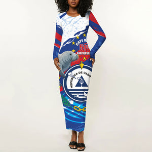 Personalized Cape Verde Independence Day Long Sleeve Bodycon Dress 51st Anniversary Manatee Coat Of Arms