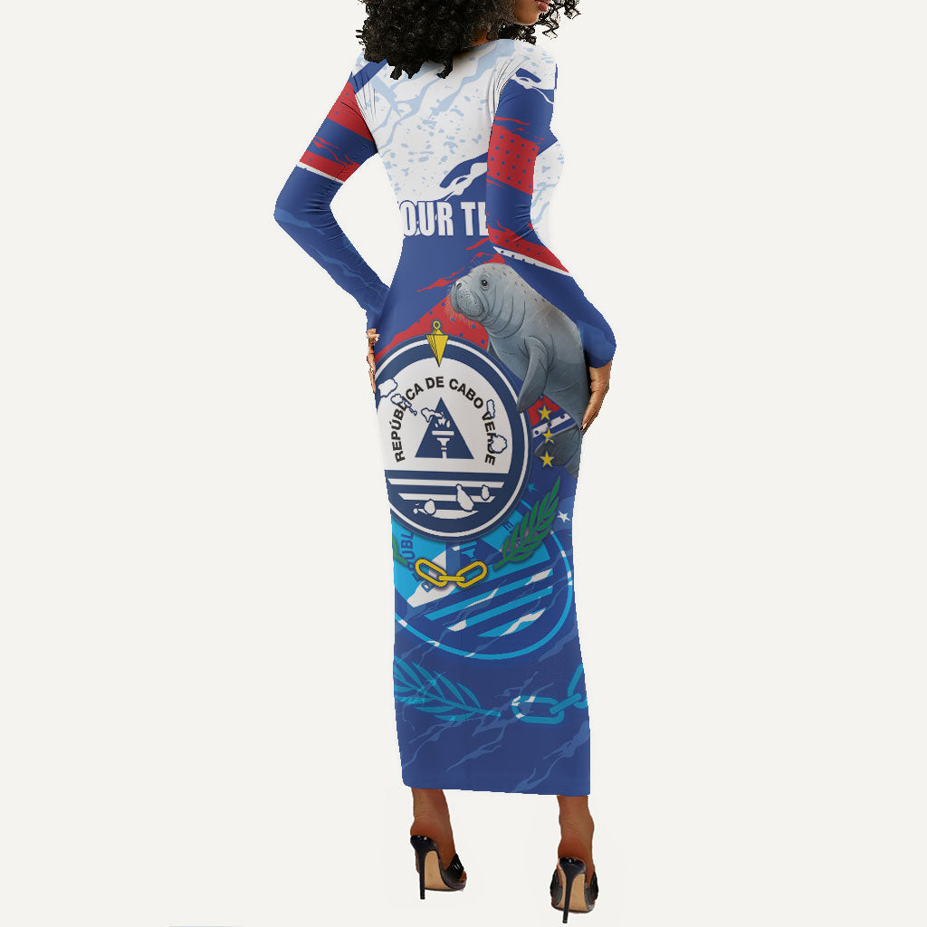 Personalized Cape Verde Independence Day Long Sleeve Bodycon Dress 51st Anniversary Manatee Coat Of Arms