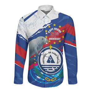 Personalized Cape Verde Independence Day Long Sleeve Button Shirt 51st Anniversary Manatee Coat Of Arms
