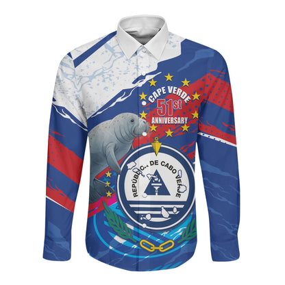 Personalized Cape Verde Independence Day Long Sleeve Button Shirt 51st Anniversary Manatee Coat Of Arms