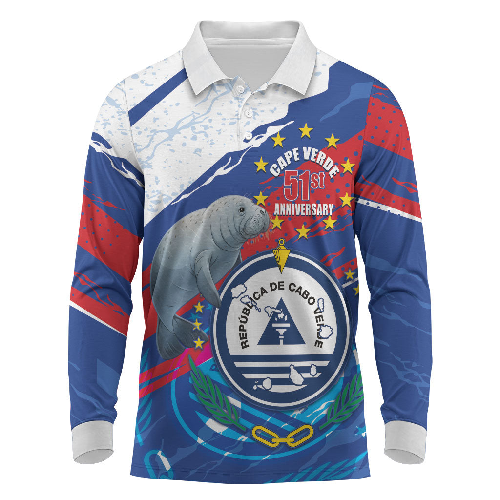 Personalized Cape Verde Independence Day Long Sleeve Polo Shirt 51st Anniversary Manatee Coat Of Arms