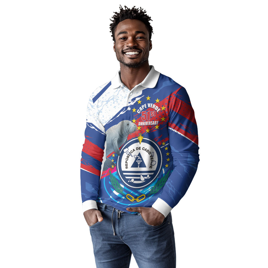 Personalized Cape Verde Independence Day Long Sleeve Polo Shirt 51st Anniversary Manatee Coat Of Arms