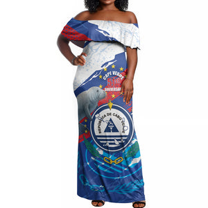 Personalized Cape Verde Independence Day Off Shoulder Maxi Dress 51st Anniversary Manatee Coat Of Arms