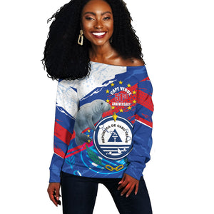 Personalized Cape Verde Independence Day Off Shoulder Sweater 51st Anniversary Manatee Coat Of Arms
