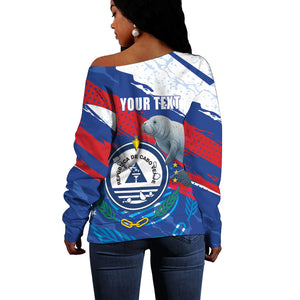 Personalized Cape Verde Independence Day Off Shoulder Sweater 51st Anniversary Manatee Coat Of Arms