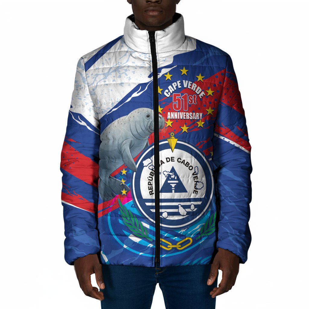 Personalized Cape Verde Independence Day Padded Jacket 51st Anniversary Manatee Coat Of Arms