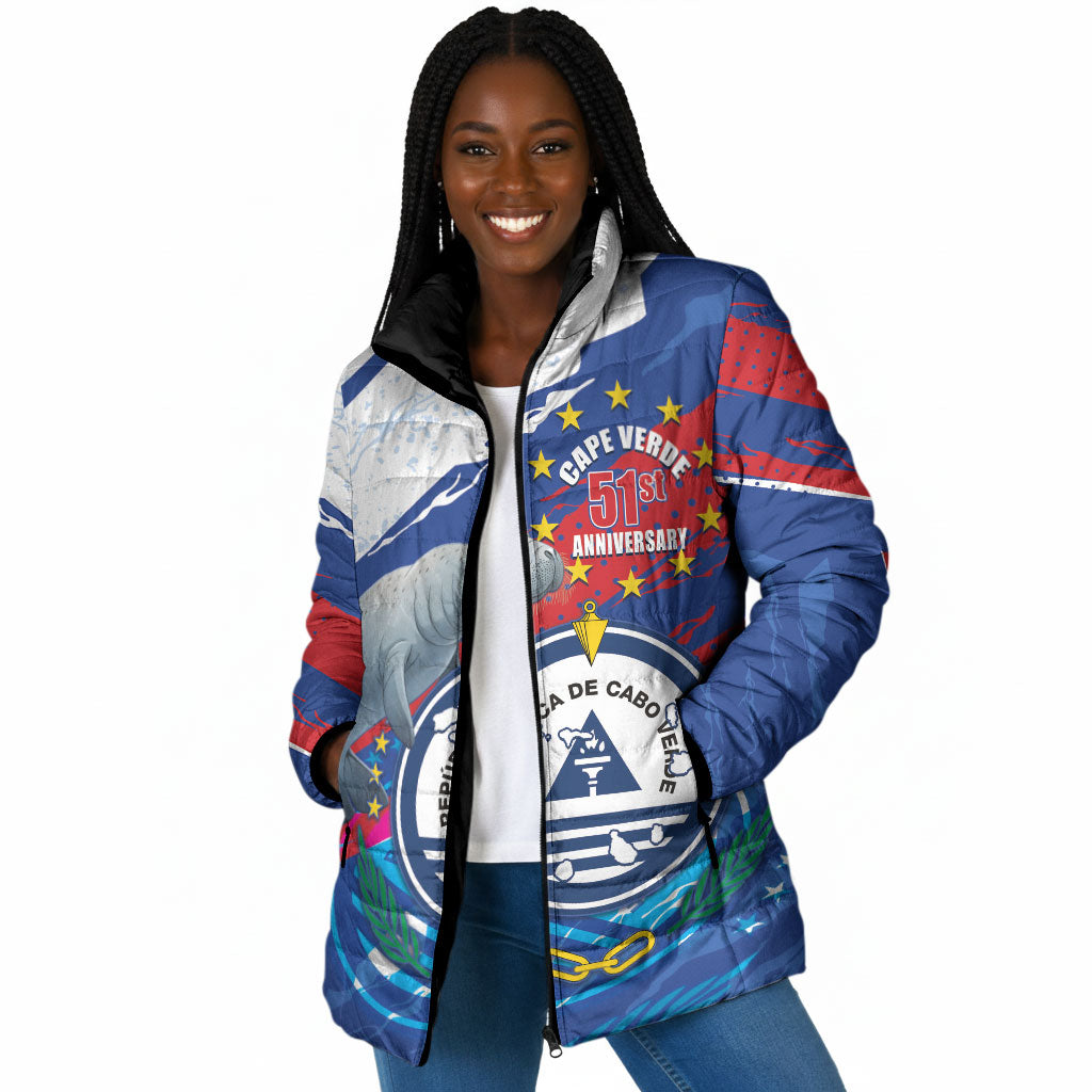 Personalized Cape Verde Independence Day Padded Jacket 51st Anniversary Manatee Coat Of Arms