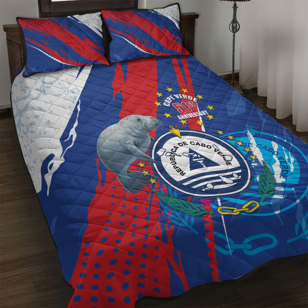 Cape Verde Independence Day Quilt Bed Set 51st Anniversary Manatee Coat Of Arms