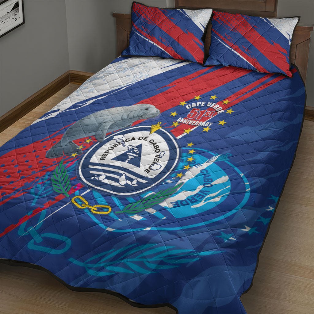 Cape Verde Independence Day Quilt Bed Set 51st Anniversary Manatee Coat Of Arms