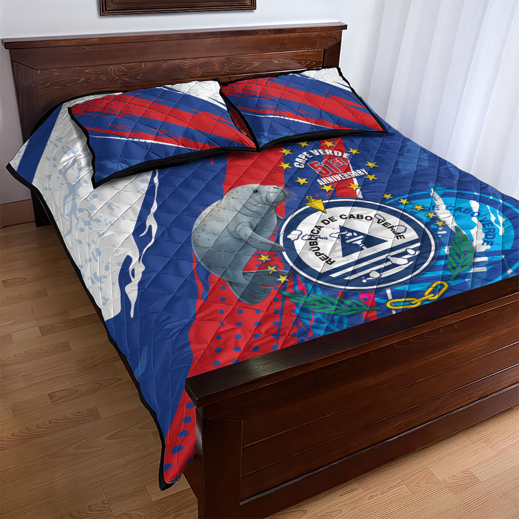 Cape Verde Independence Day Quilt Bed Set 51st Anniversary Manatee Coat Of Arms