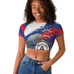 Personalized Cape Verde Independence Day Raglan Cropped T shirt 51st Anniversary Manatee Coat Of Arms