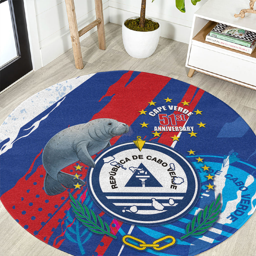 Cape Verde Independence Day Round Carpet 51st Anniversary Manatee Coat Of Arms