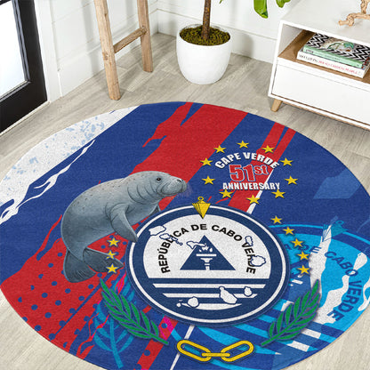 Cape Verde Independence Day Round Carpet 51st Anniversary Manatee Coat Of Arms