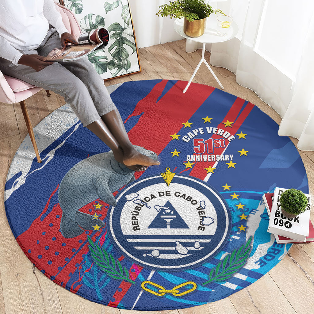 Cape Verde Independence Day Round Carpet 51st Anniversary Manatee Coat Of Arms