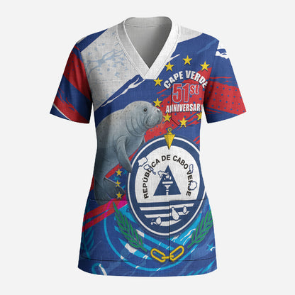 Personalized Cape Verde Independence Day Scrub Top 51st Anniversary Manatee Coat Of Arms