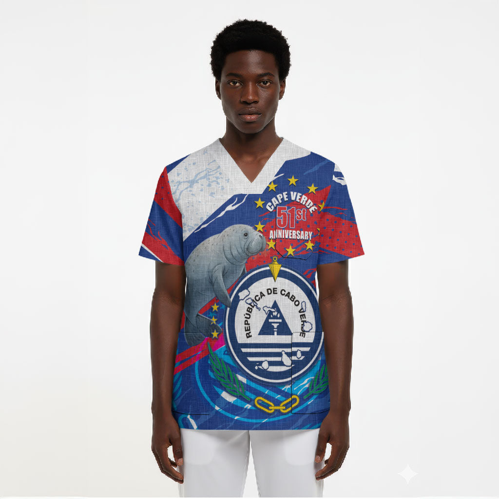 Personalized Cape Verde Independence Day Scrub Top 51st Anniversary Manatee Coat Of Arms