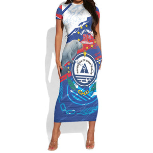 Personalized Cape Verde Independence Day Short Sleeve Bodycon Dress 51st Anniversary Manatee Coat Of Arms