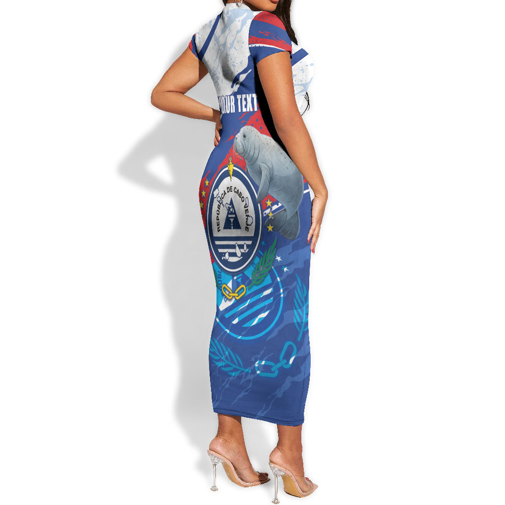 Personalized Cape Verde Independence Day Short Sleeve Bodycon Dress 51st Anniversary Manatee Coat Of Arms