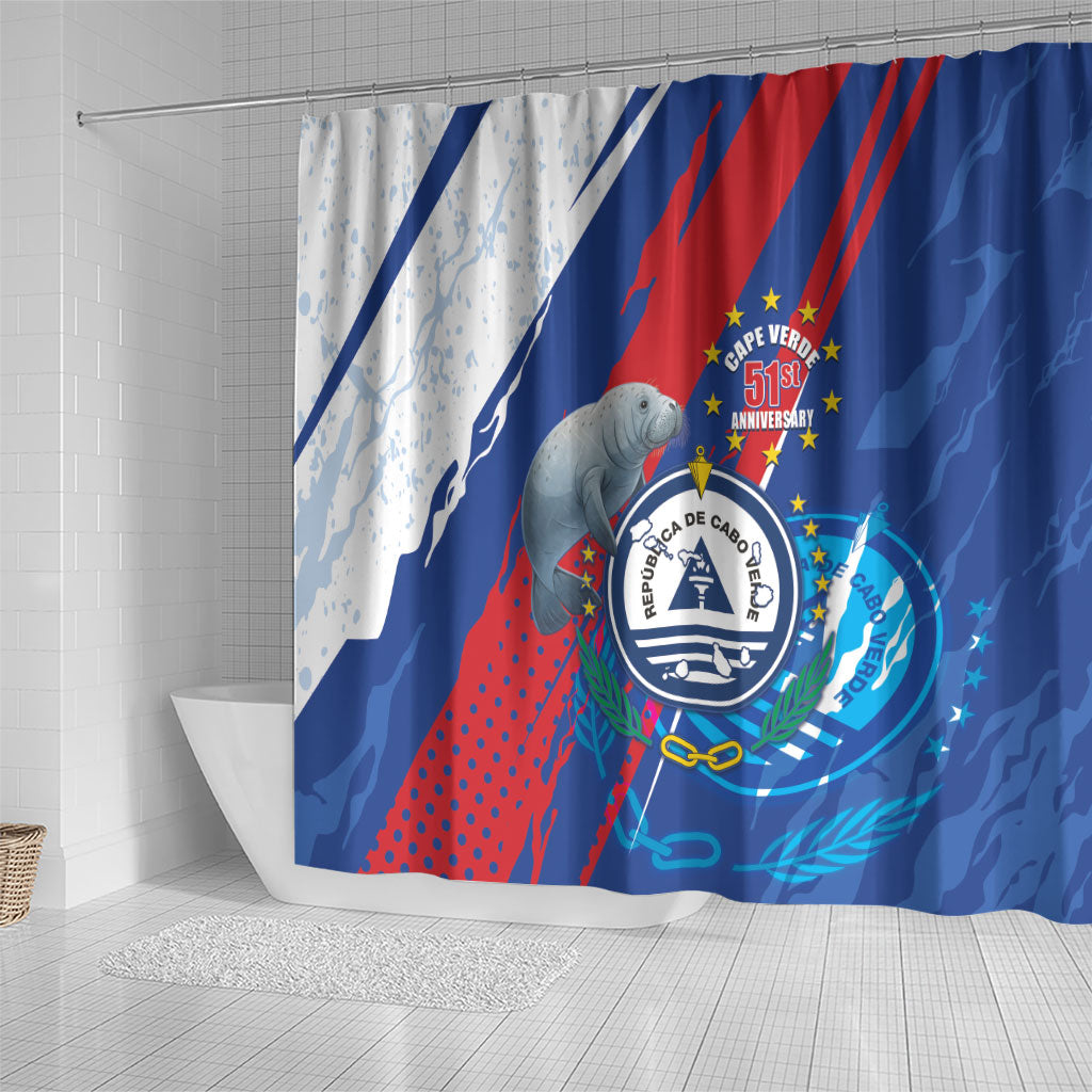 Cape Verde Independence Day Shower Curtain 51st Anniversary Manatee Coat Of Arms