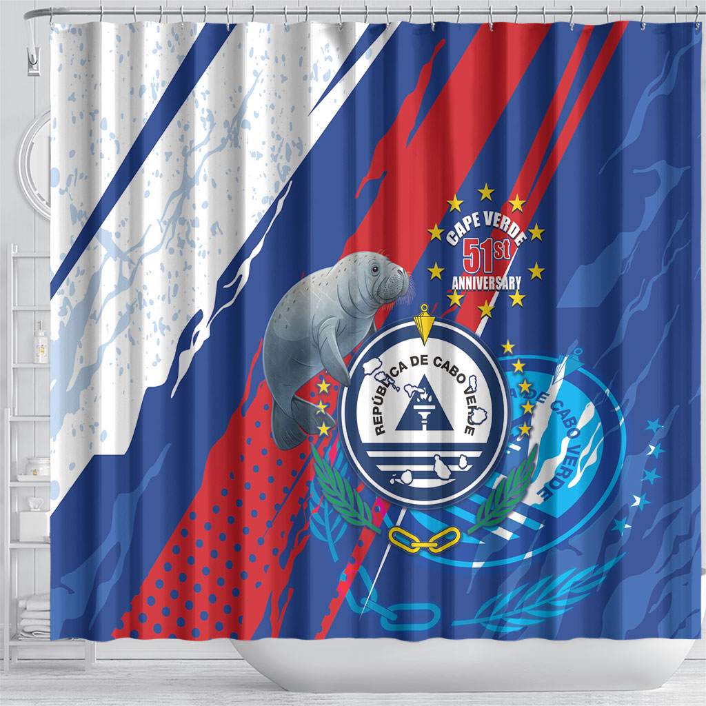 Cape Verde Independence Day Shower Curtain 51st Anniversary Manatee Coat Of Arms