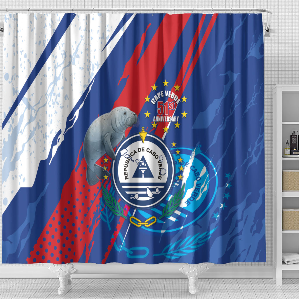 Cape Verde Independence Day Shower Curtain 51st Anniversary Manatee Coat Of Arms