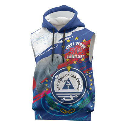 Personalized Cape Verde Independence Day Sleeveless Hoodie 51st Anniversary Manatee Coat Of Arms