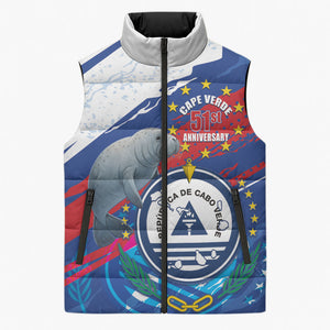 Personalized Cape Verde Independence Day Sleeveless Puffer Jacket 51st Anniversary Manatee Coat Of Arms