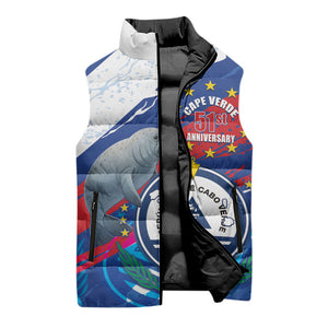 Personalized Cape Verde Independence Day Sleeveless Puffer Jacket 51st Anniversary Manatee Coat Of Arms
