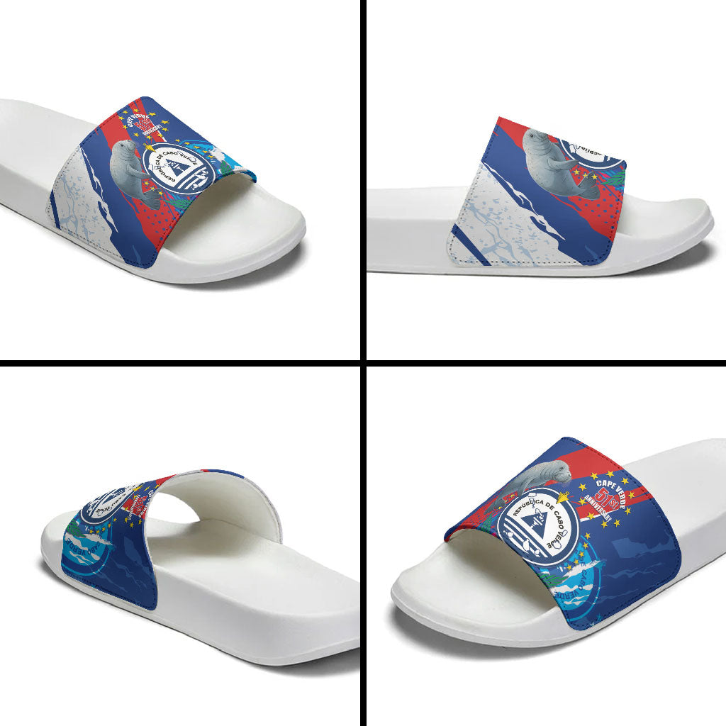 Cape Verde Independence Day Slide Sandals 51st Anniversary Manatee Coat Of Arms