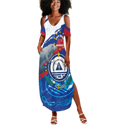Personalized Cape Verde Independence Day Summer Maxi Dress 51st Anniversary Manatee Coat Of Arms
